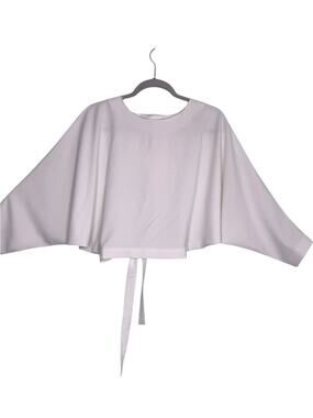 Nasty Gal White Cape Top Open Back 2-Button Cropped Dolman Blouse Tie Medium